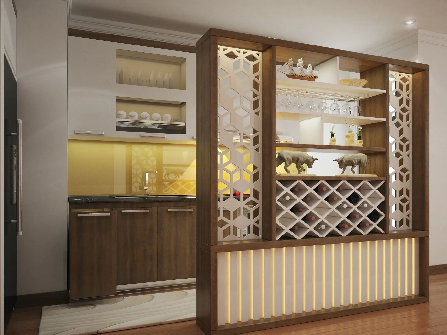 Tủ rượu vách ngăn giữa phòng khách và bếp