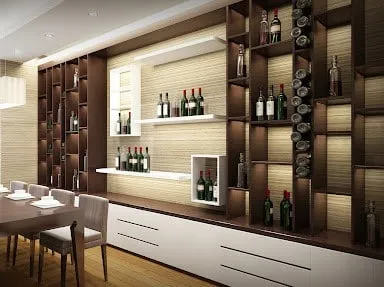 Tủ rượu âm tường kết hợp đợt trang trí