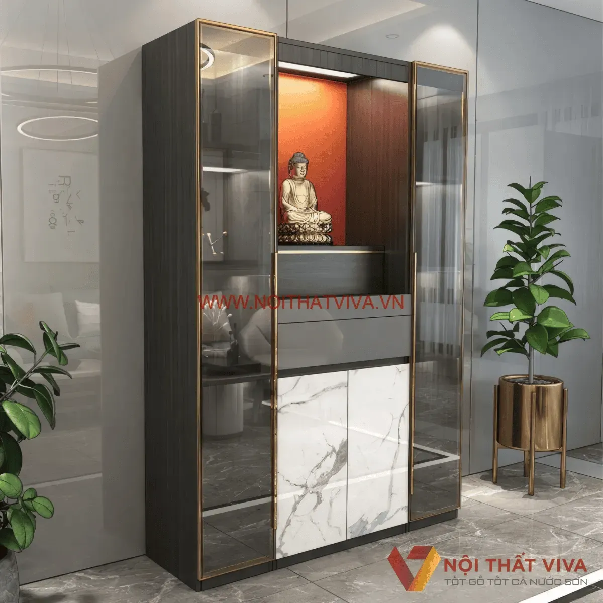 Tủ Thờ Gỗ Công Nghiệp: Tủ cánh kính hiện đại