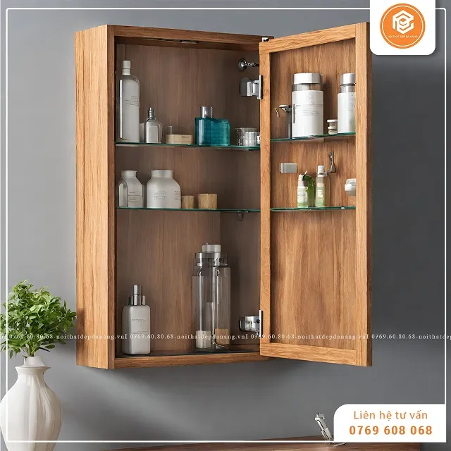 Tủ thuốc y tế bằng gỗ 1 cánh kéo kiểu dáng đơn giản