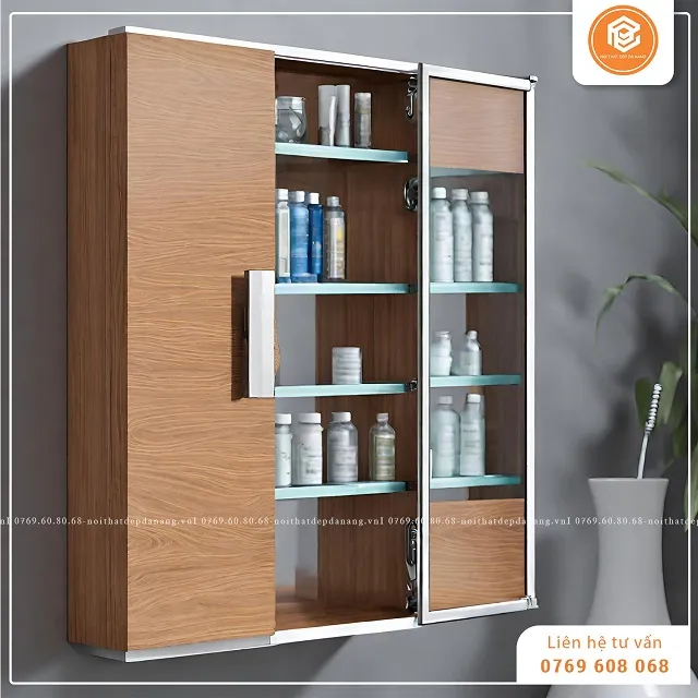 Tủ thuốc y tế treo tường bằng gỗ cho gia đình hiện đại