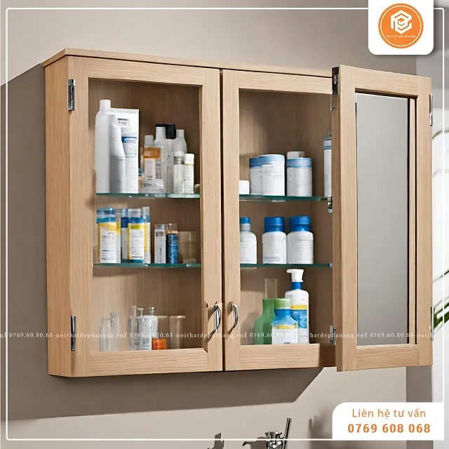 Mẫu tủ thuốc gỗ 2 cánh kéo tinh xảo