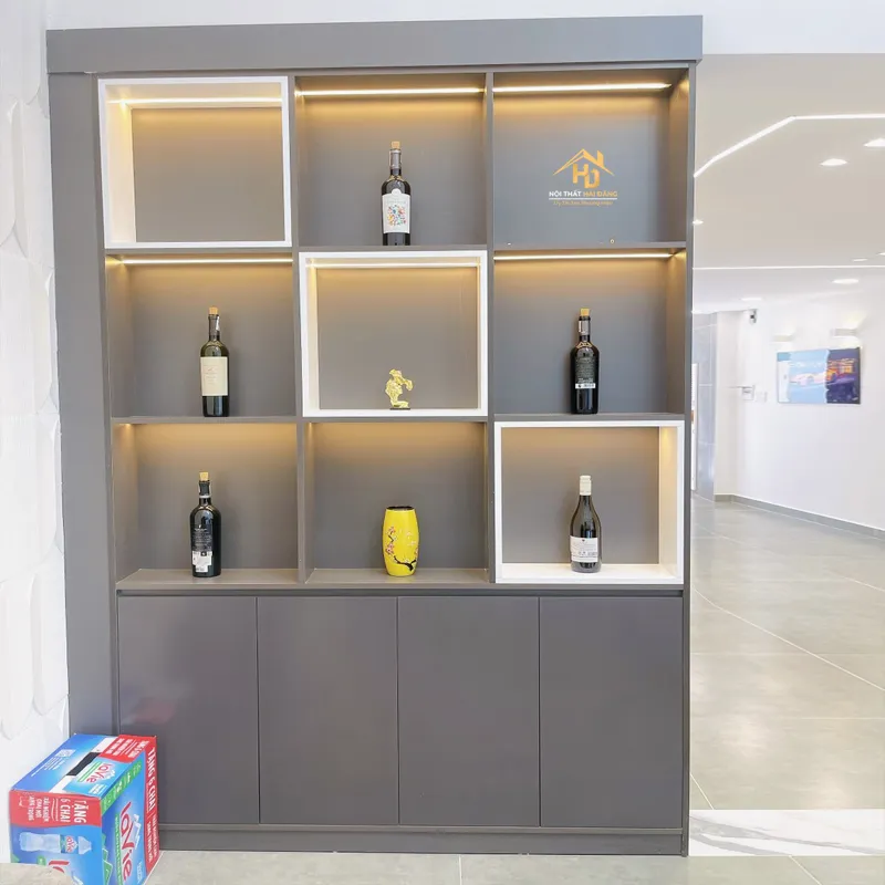 Tủ Trưng Bày Rượu Màu Xám