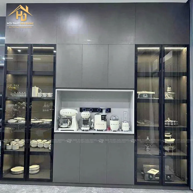 Tủ Bếp Âm Tường Kết Hợp Kệ Trưng Bày