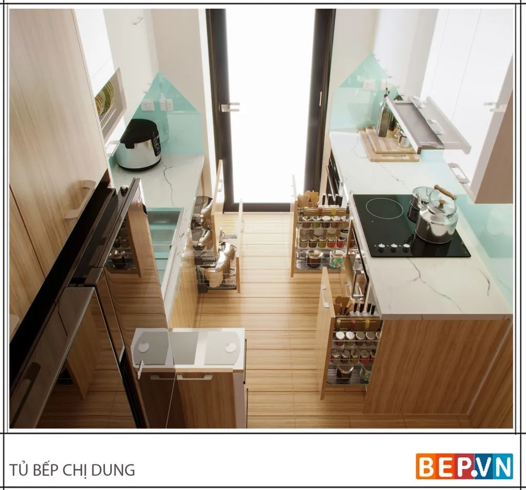 Thiết kế tủ bếp song song cho nhà bếp gọn gàng và ngăn nắp