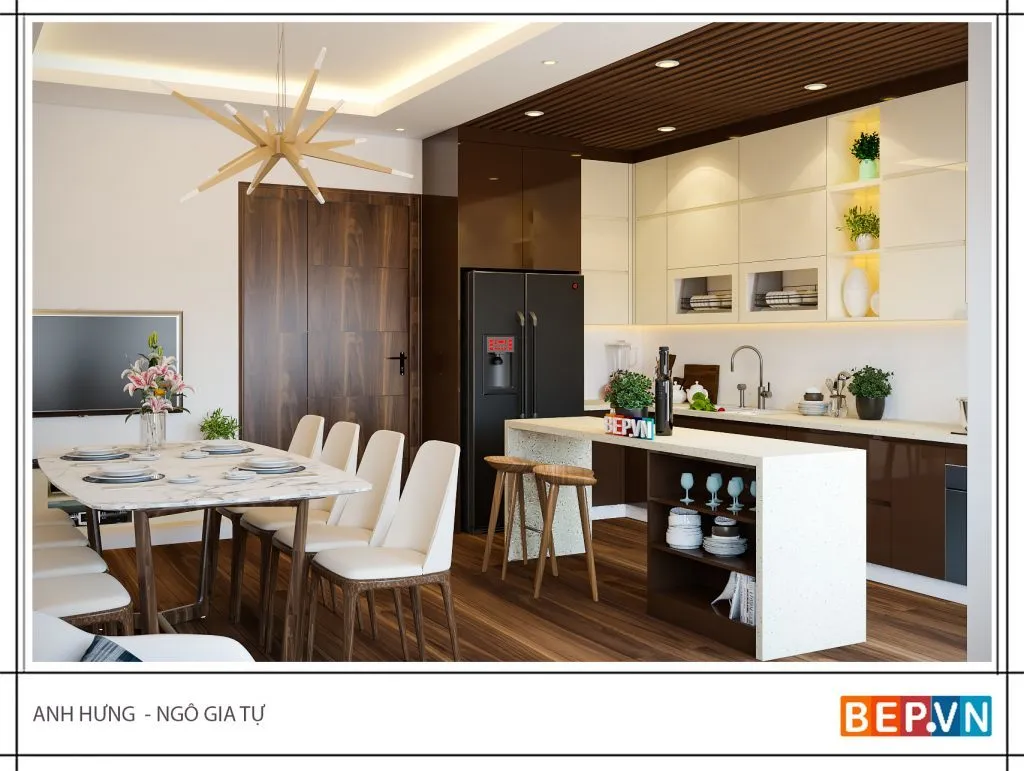 Có thể lựa chọn, kết hợp nhiều gam màu sắc với nhau cho tủ bếp