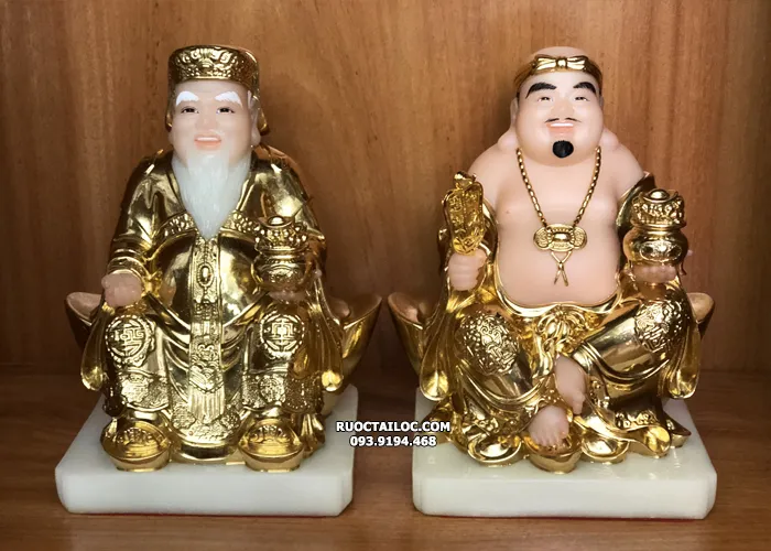 tượng Ông Địa Thần Tài bột đá dát vàng cao cấp nhập khẩu