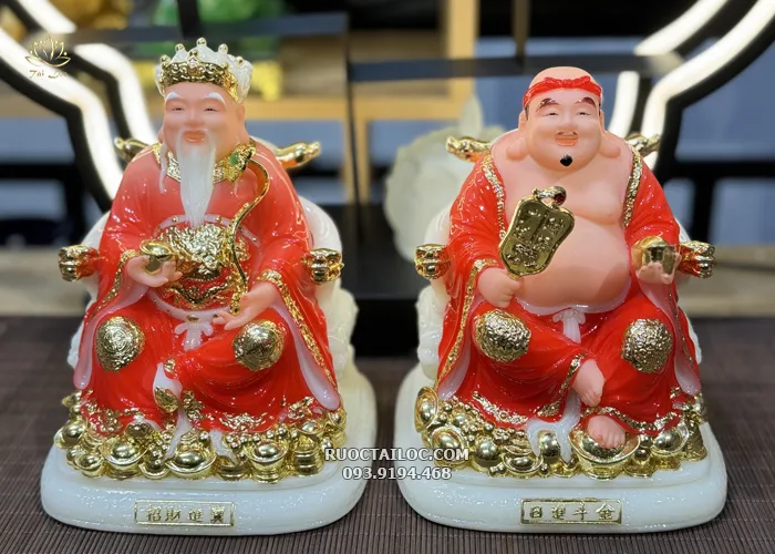 Tượng Ông Địa Thần Tài Đỏ Đế To chất liệu bột đá cao cấp