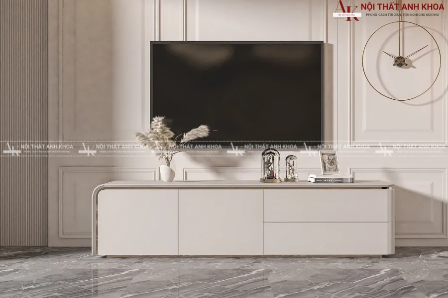 Tỷ lệ vàng giữa kệ tivi và bức tường phía sau