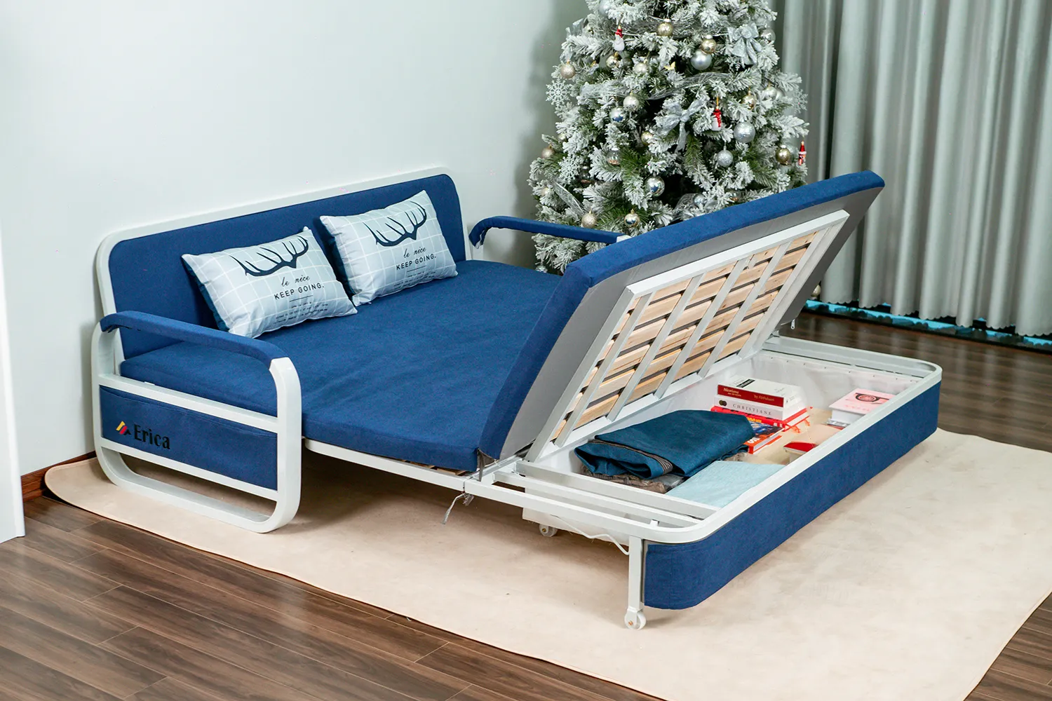 Mẫu sofa giường dạng kéo tích hợp ngăn chứa đồ tiện lợi cho không gian sống ngăn nắp
