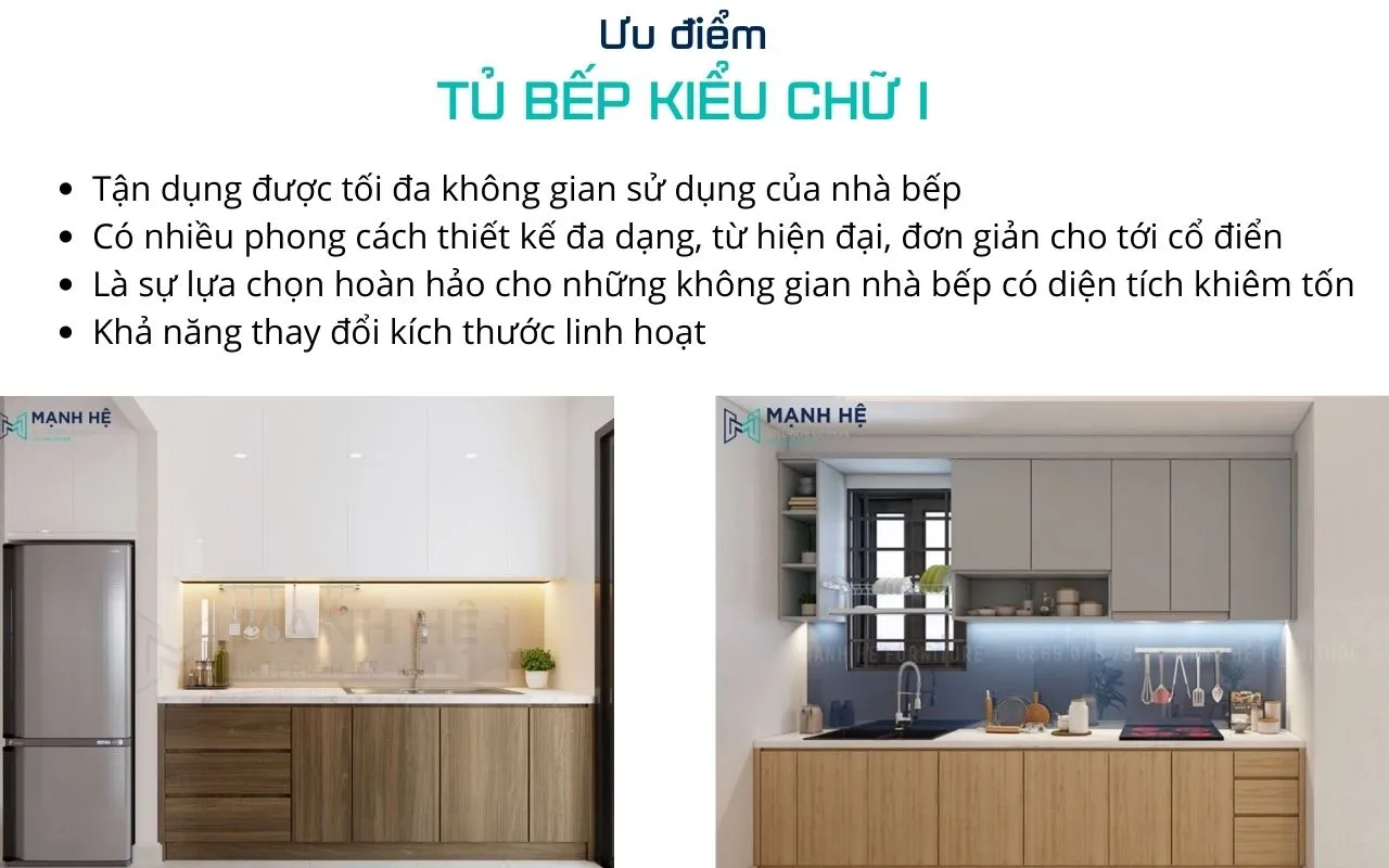 Ưu điểm tủ bếp chữ I