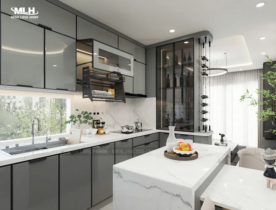 Ưu điểm tủ bếp inox cánh kính