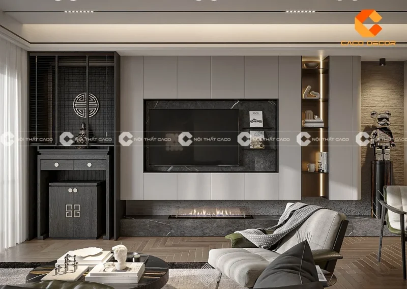 Vách ngăn CNC tạo không gian tĩnh lặng cho bàn thờ gia tiên