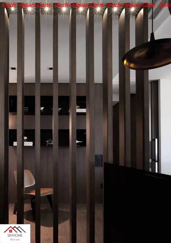 Vách ngăn gỗ óc chó vân cathedral, Janka 1010 lbf, phong cách hiện đại.