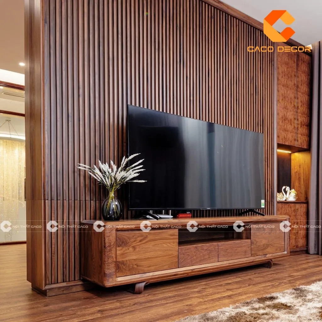 Vách ngăn kệ tivi gỗ tự nhiên cao cấp