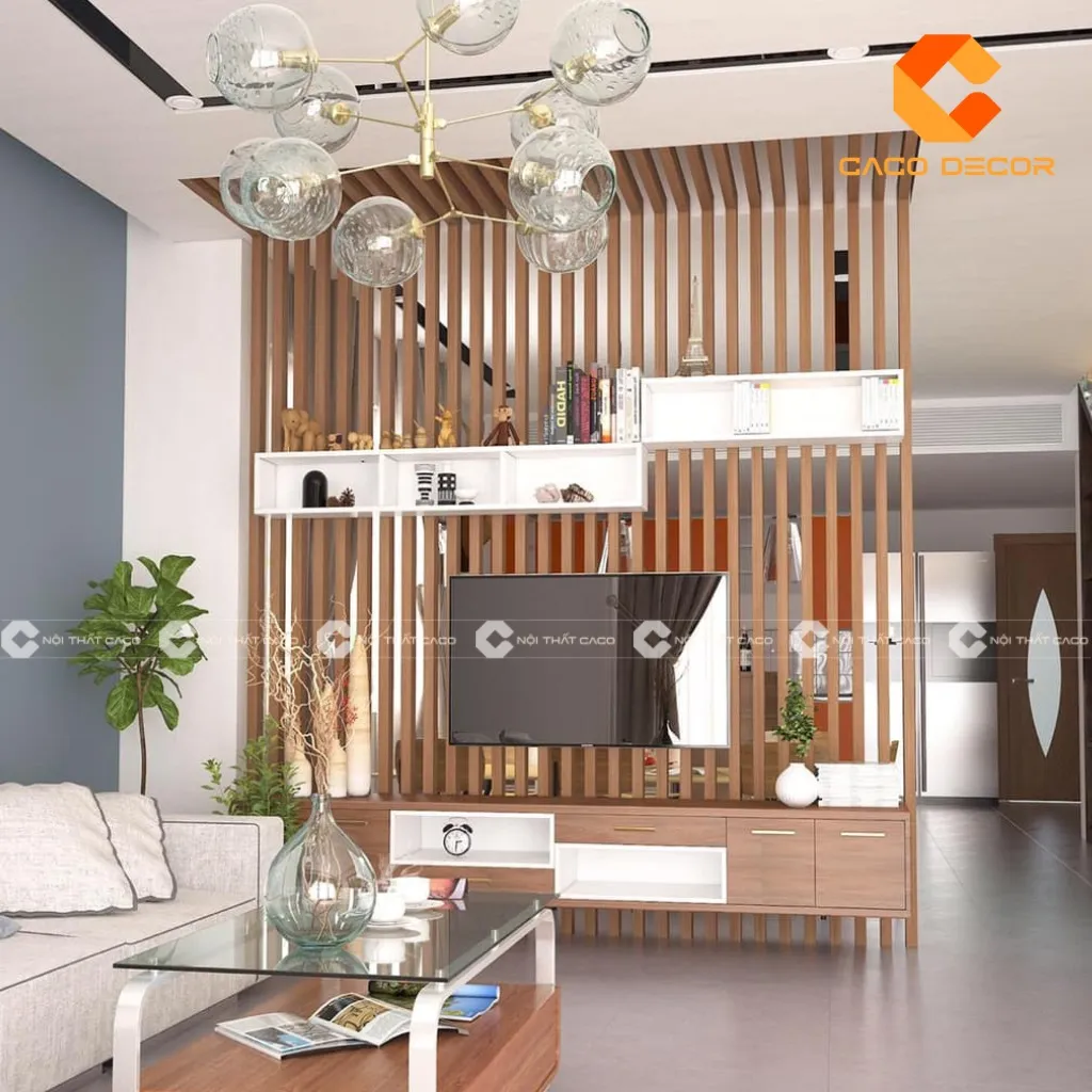 Vách ngăn kết hợp kệ tivi tối ưu không gian