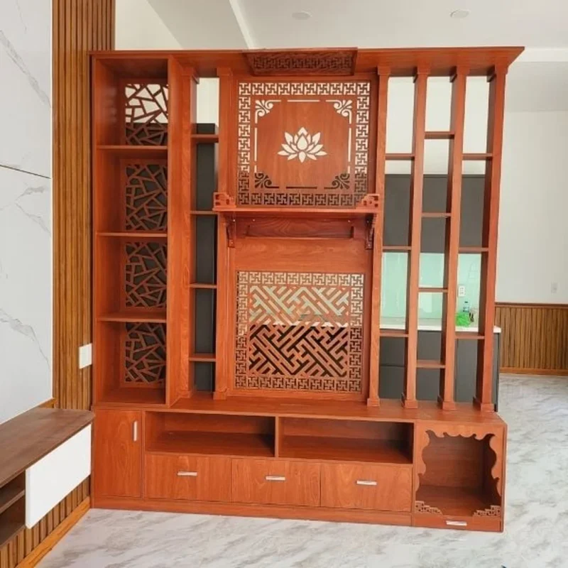 vách ngăn kết hợp bàn thờ CNC hoa văn thoáng