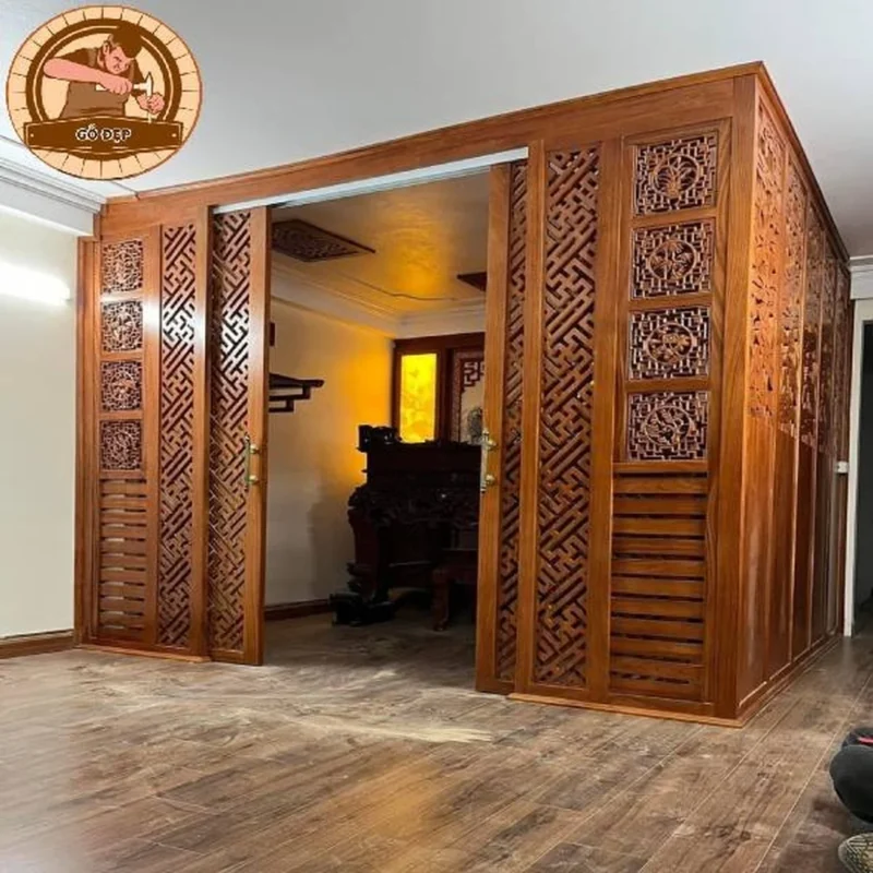 vách ngăn kết hợp bàn thờ trang trí phòng khách