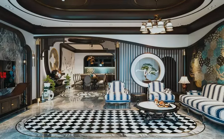 Vách ngăn phân chia phòng khách và bếp