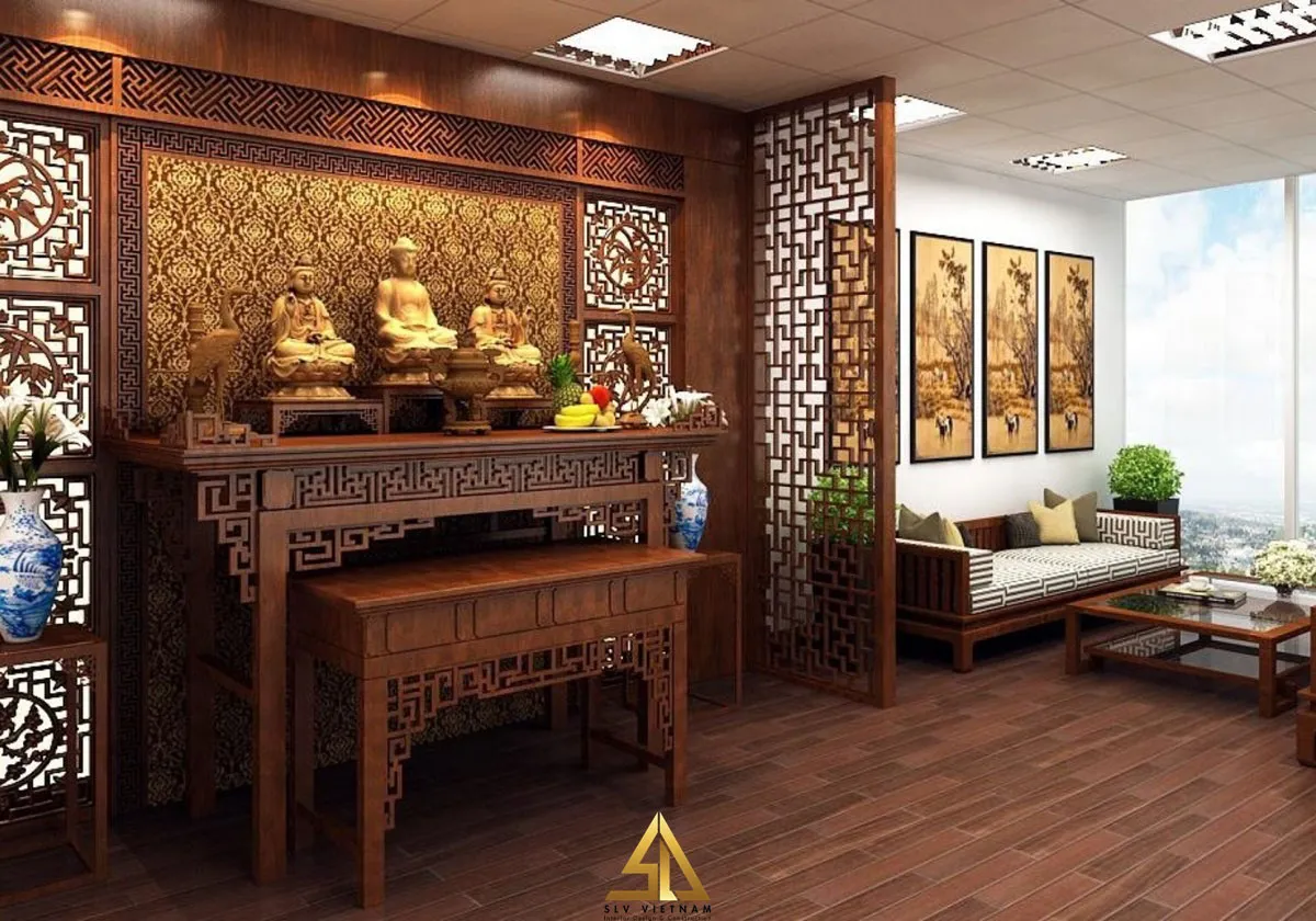 Mẫu 5: Vách ngăn phân chia phòng thờ và phòng khách