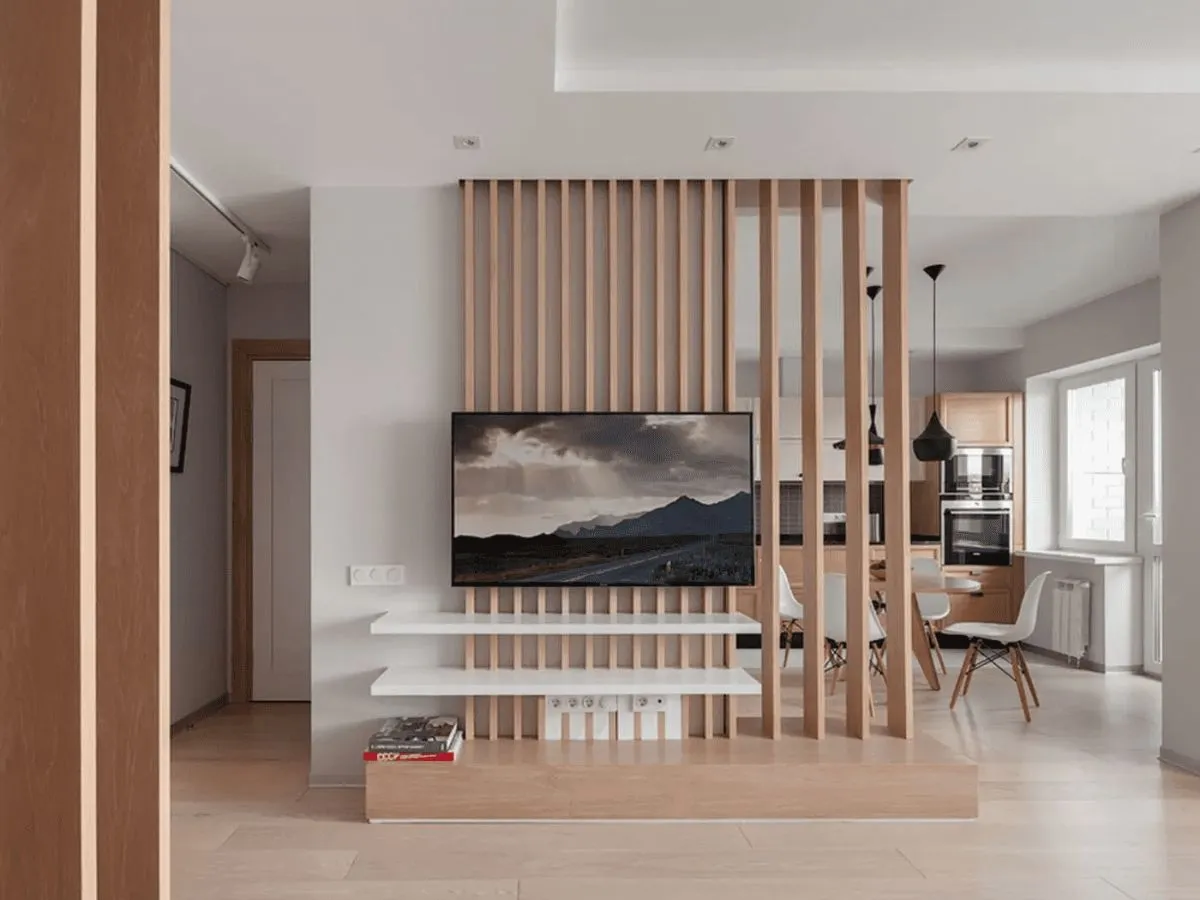 Vách ngăn phòng khách bằng gỗ giúp ngăn cách các khu vực trong nhà (Nguồn: Sưu tầm)