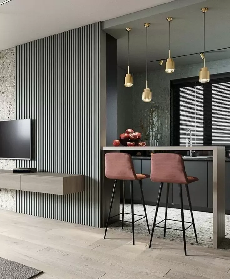 vách ngăn phòng khách và bếp