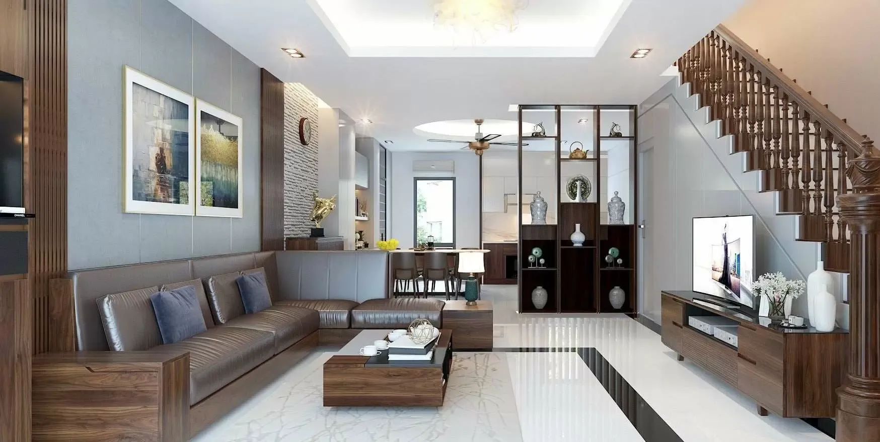 vách ngăn phòng khách và bếp