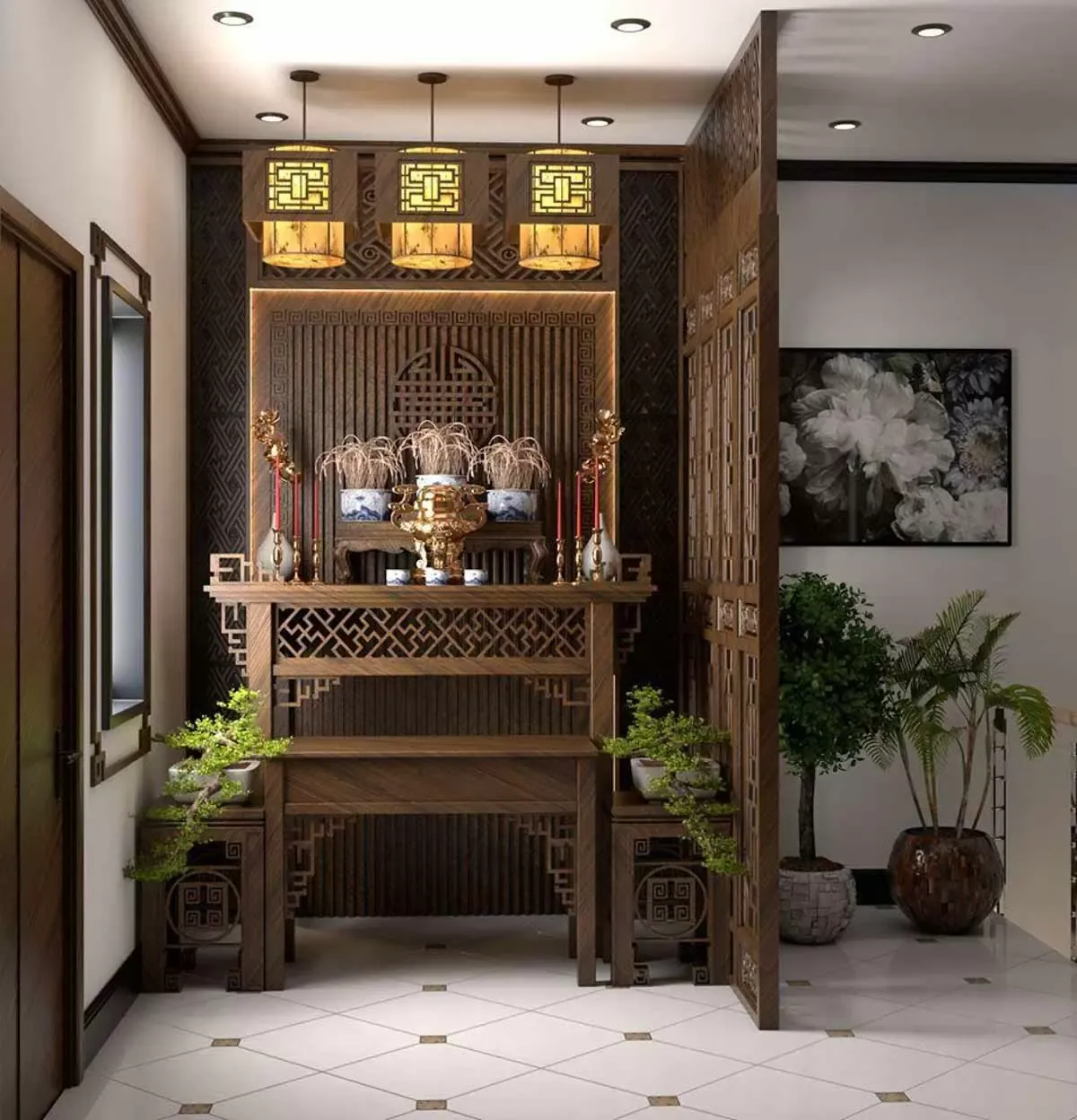 Vách ngăn phòng khách và phòng thờ