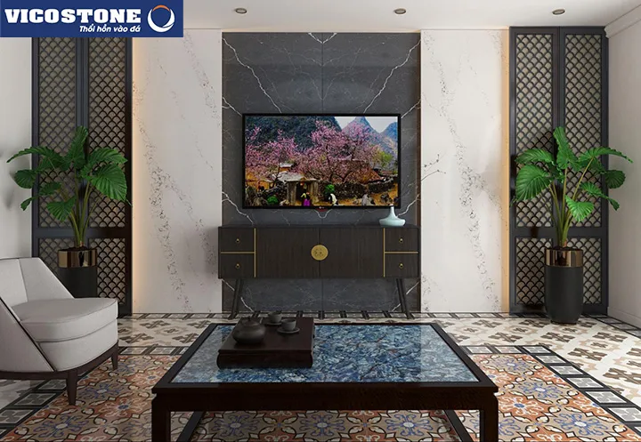 Đá VICOSTONE Cemento BQ8730 ốp tường phòng khách phong cách hiện đại