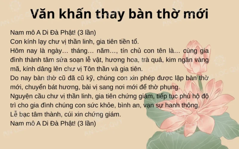 văn khấn đổi bàn thờ cũ sang bàn thờ mới khi an vị bàn thờ gia tiên