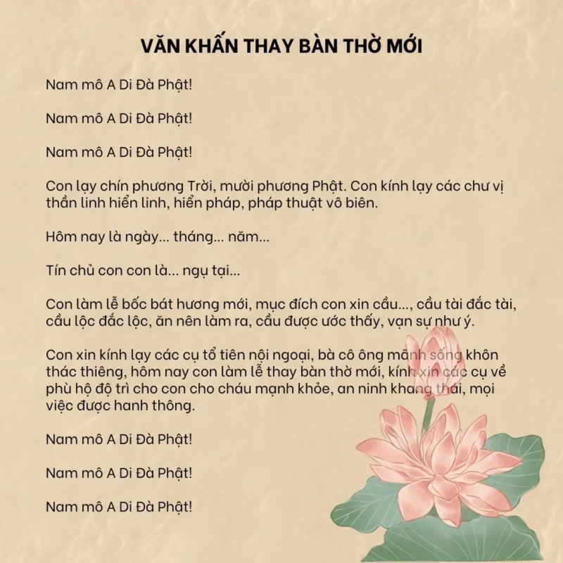 văn khấn đổi bàn thờ cũ sang bàn thờ mới với mâm lễ thay bàn thờ