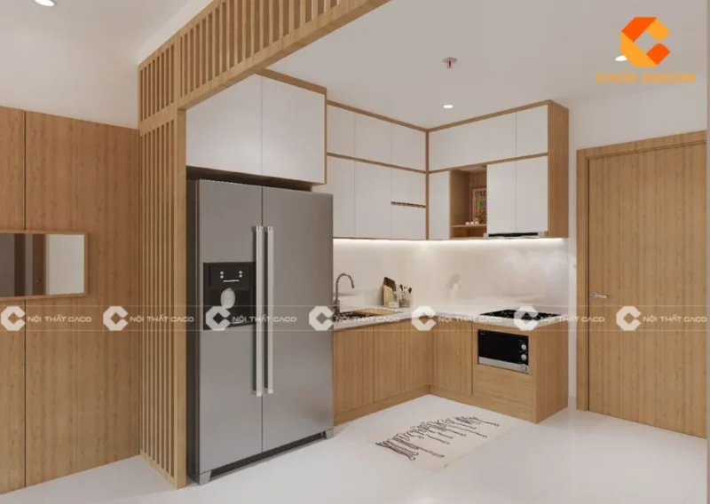 Vật liệu tủ bếp kết hợp hộc thờ Táo quân hiện đại chống cháy