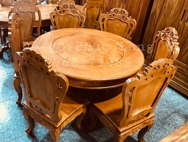 Bộ bàn ăn 6 ghế gỗ sồi Nga phong cách hiện đại với chân kim loại đen