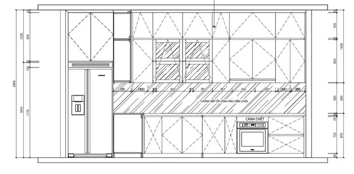 Bản vẽ mặt cắt tủ bếp tiêu chuẩn