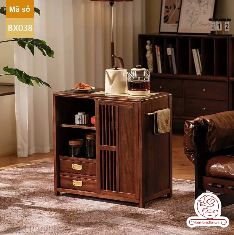 Xe trà di động tủ kệ trà kết hợp bàn pha trà đa năng cao cấp BX038