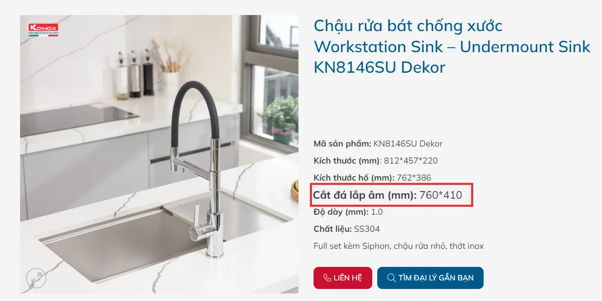 Lựa chọn và xem xét kích thước cắt đá lắp âm chậu rửa bát