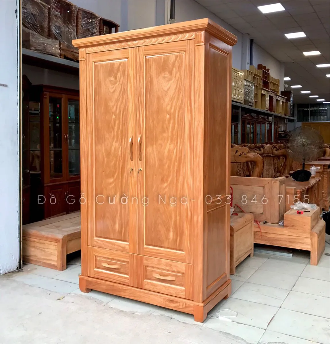 Tủ quần áo gỗ gõ đỏ 2 cánh nhỏ gọn phù hợp phòng đơn