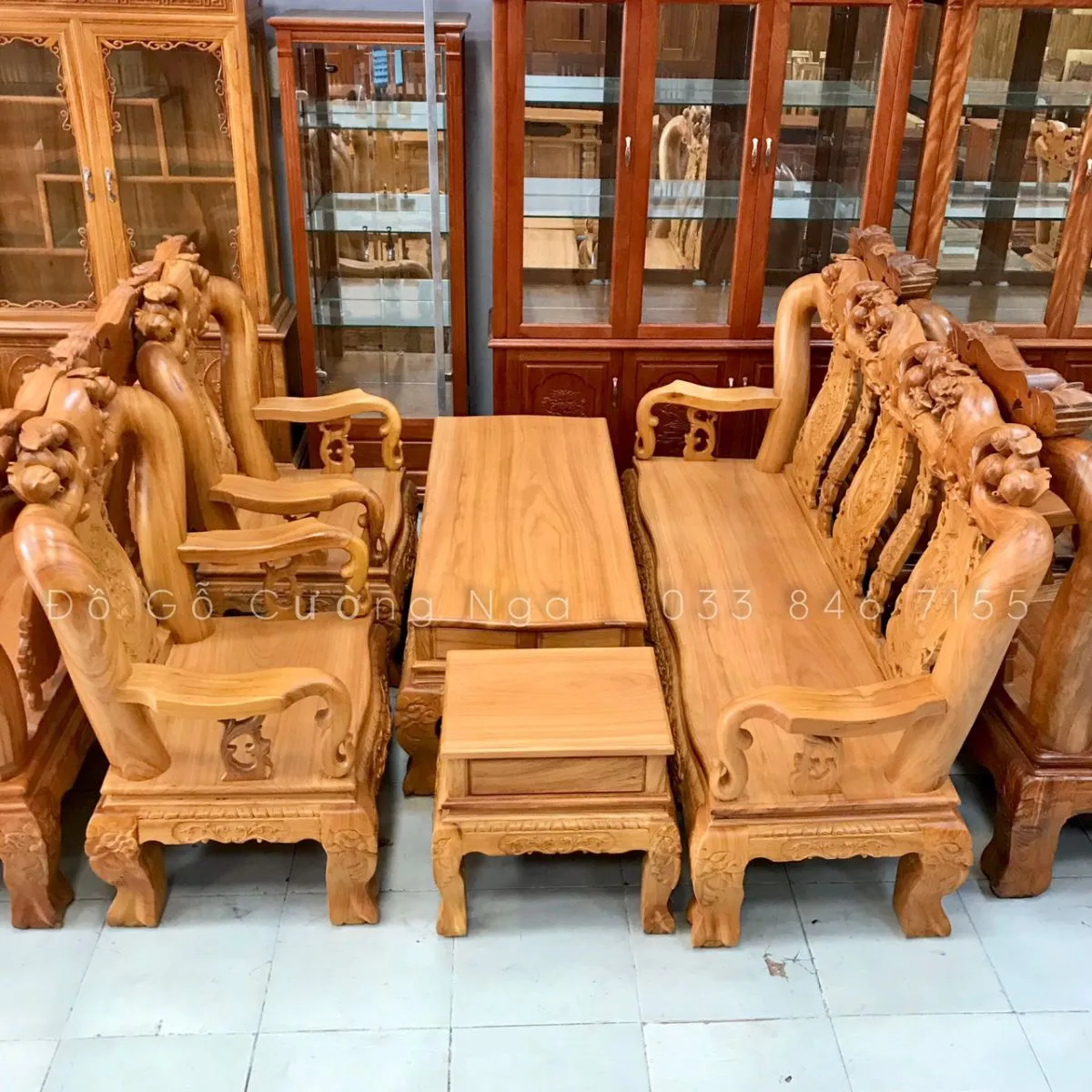 Bộ salon gỗ gõ đỏ tay 12 minh quốc đào 6 món