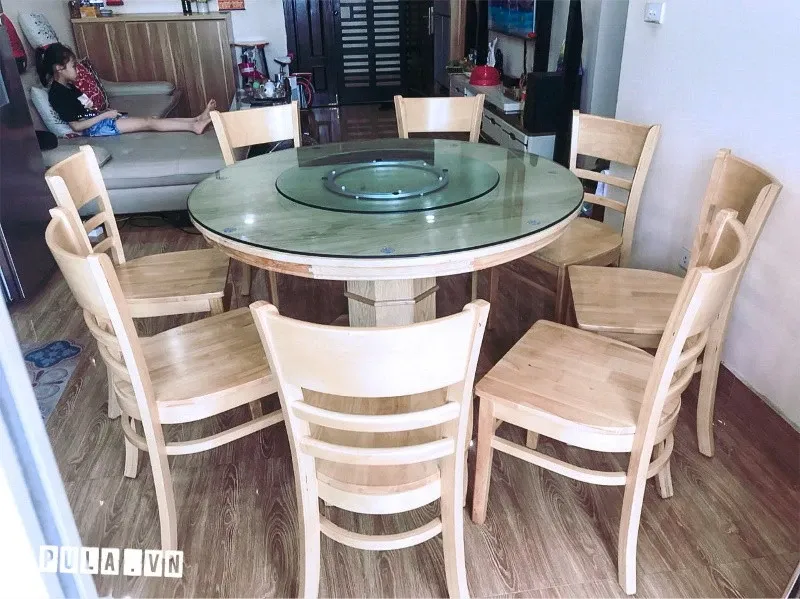 Bàn ăn tròn xoay 1m2 có thể dùng với 8 ghế ăn