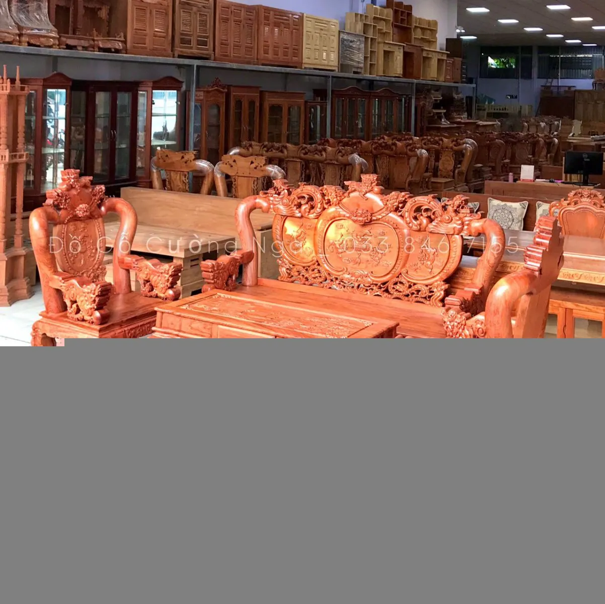 Bộ salon gỗ hương đá nghê phượng tay 12 chạm trổ cầu kỳ