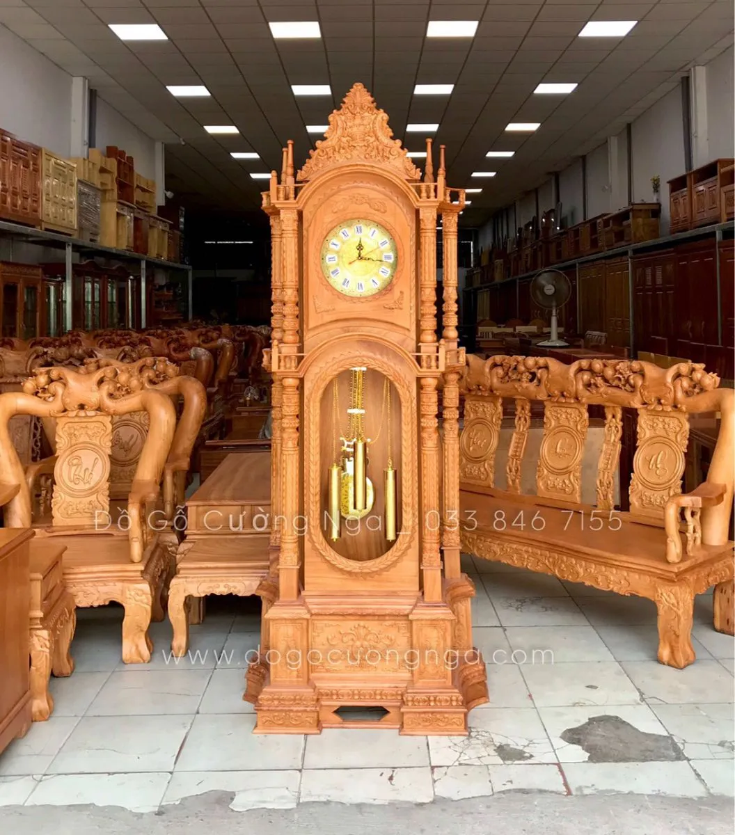 Đồng hồ cây gỗ gõ đỏ mẫu tháp cao cấp
