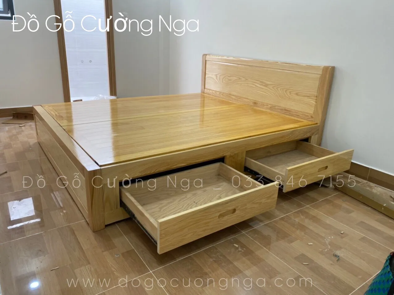 Giường ngủ gỗ sồi Nga có hai ngăn kéo lưu trữ thông minh