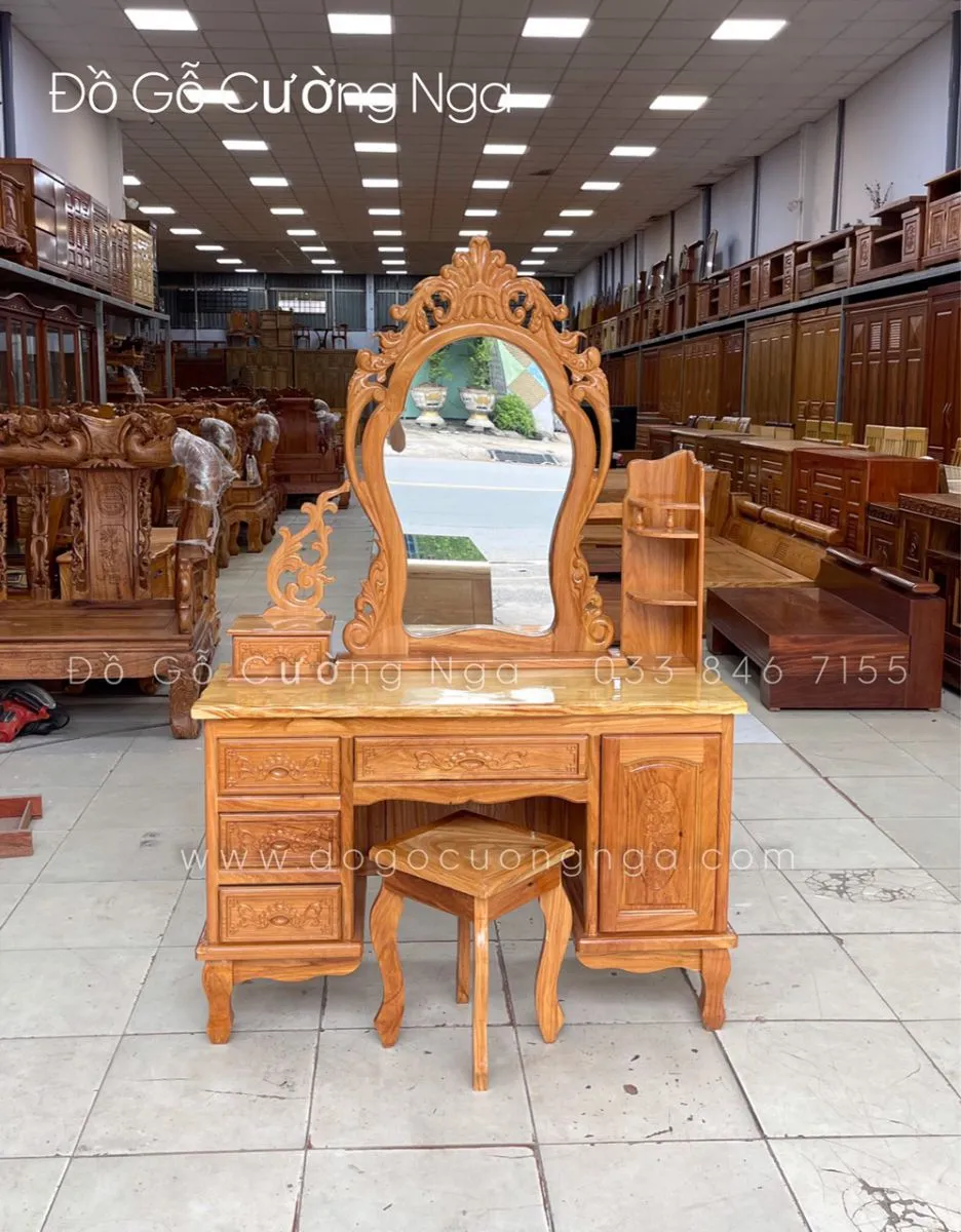 Bàn trang điểm gỗ gõ đỏ tự nhiên có vân đẹp