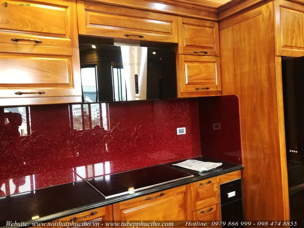 Kết cấu tủ bếp gỗ sồi Mỹ