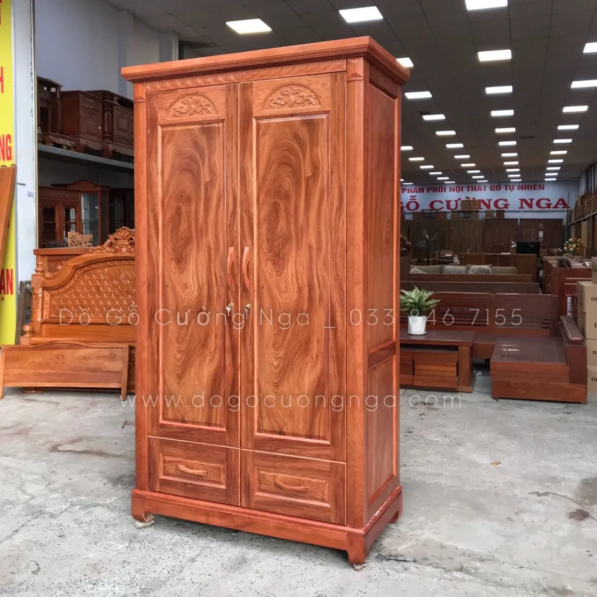 Tủ quần áo gỗ hương đá 2 cánh cao cấp với đường vân gỗ tự nhiên