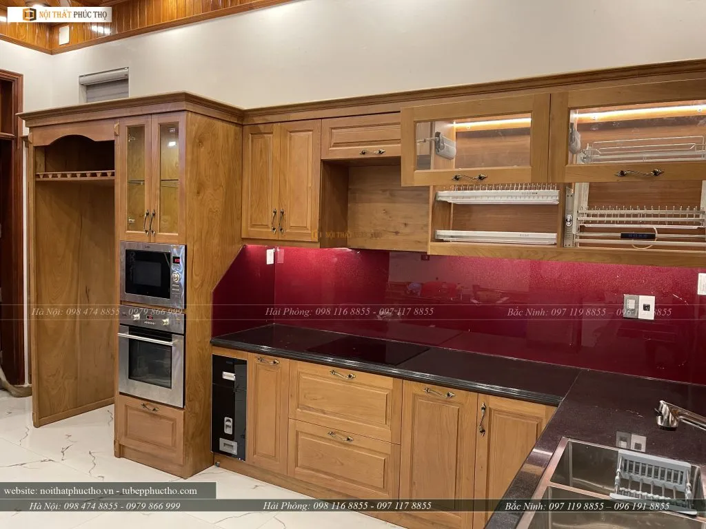 Tủ bếp gỗ sồi Mỹ chữ I