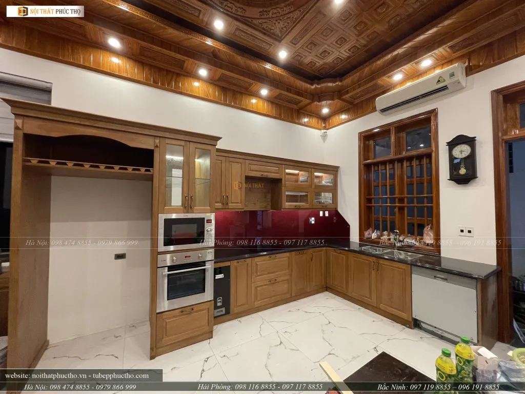 Chi tiết tay nắm tủ bếp gỗ sồi Mỹ