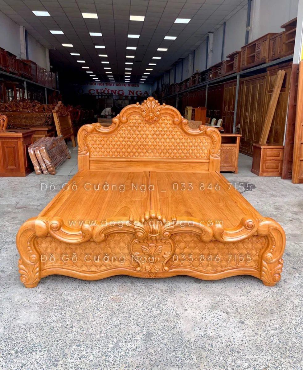 Giường ngủ gỗ gõ đỏ cao cấp với vân gỗ tự nhiên
