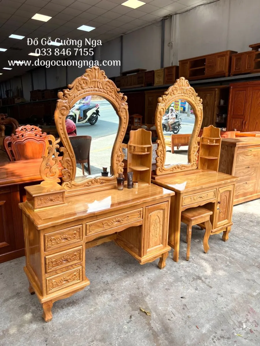 Bàn trang điểm gỗ gõ đỏ 1m1 kiểu dáng sang trọng