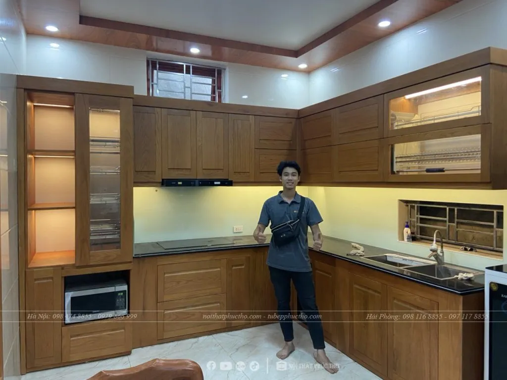 Tủ bếp gỗ sồi Mỹ phong cách Scandinavian